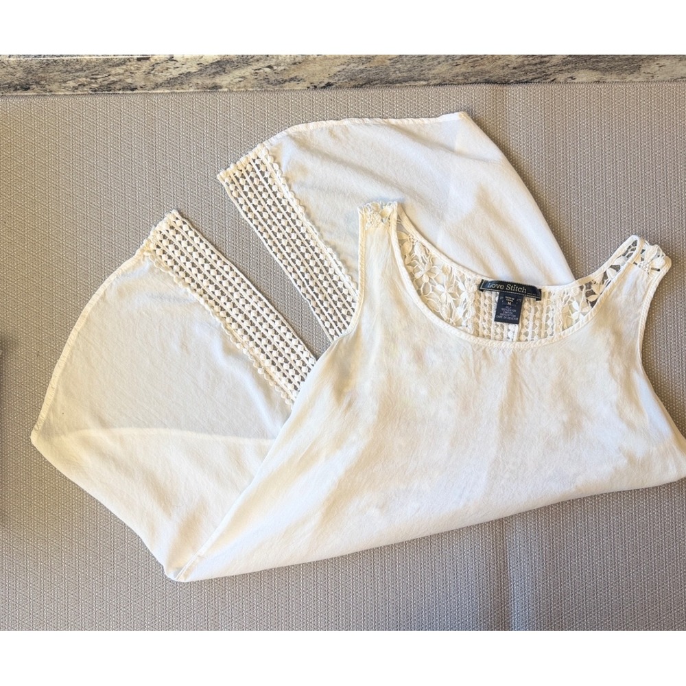 Love Stitch Bridal Lace Crochet High Low Tank Top Ivory Size M